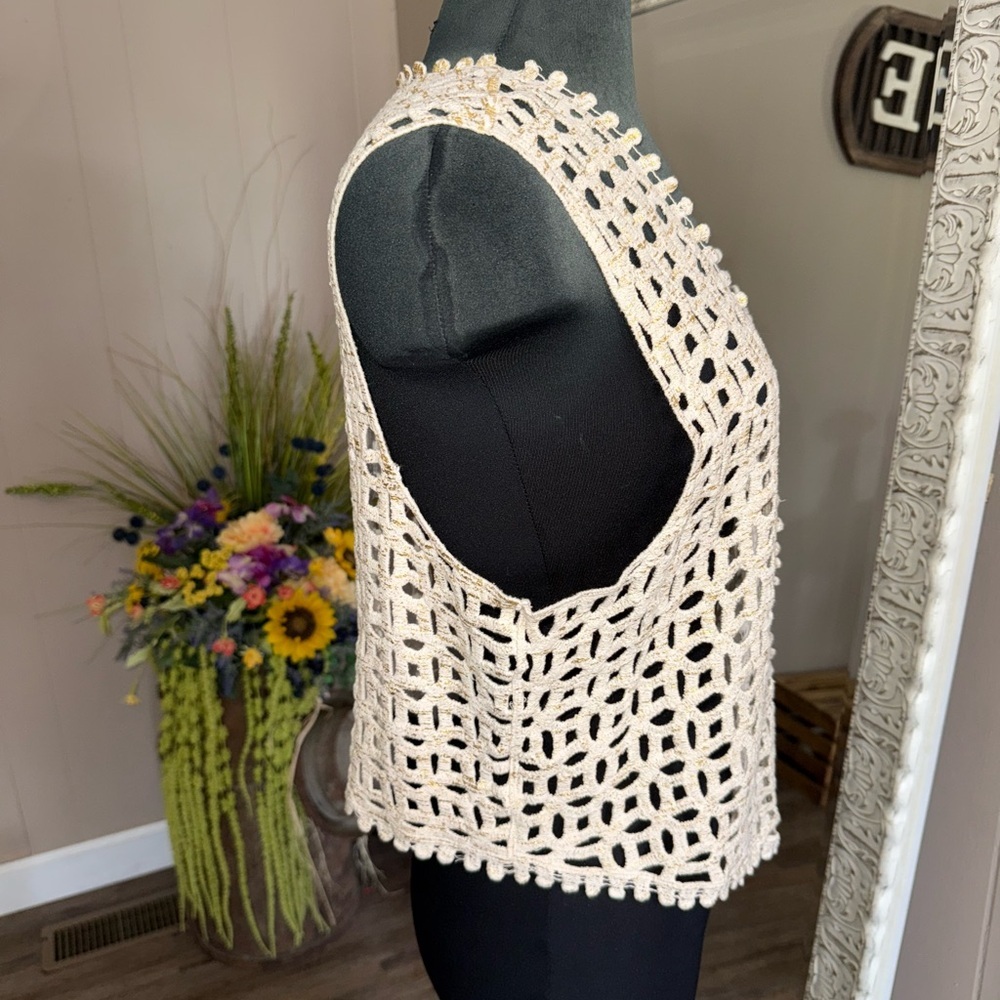 Chico’s • Open Crochet Metallic Vest - Picture 7 of 9